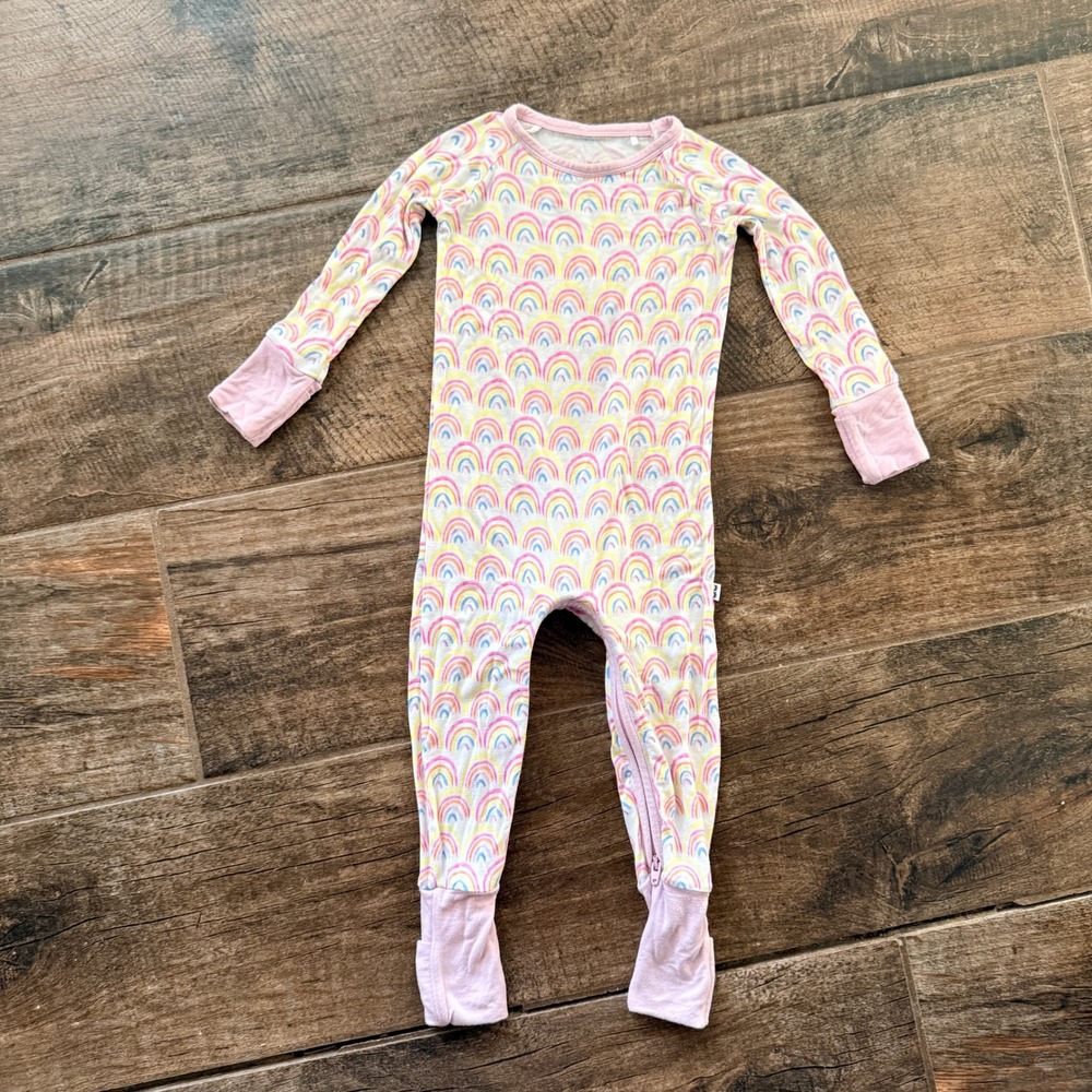 Little Sleepies Baby Bamboo Pastel Rainbows Crescent Zippy Sleeper, Pink, 6-12